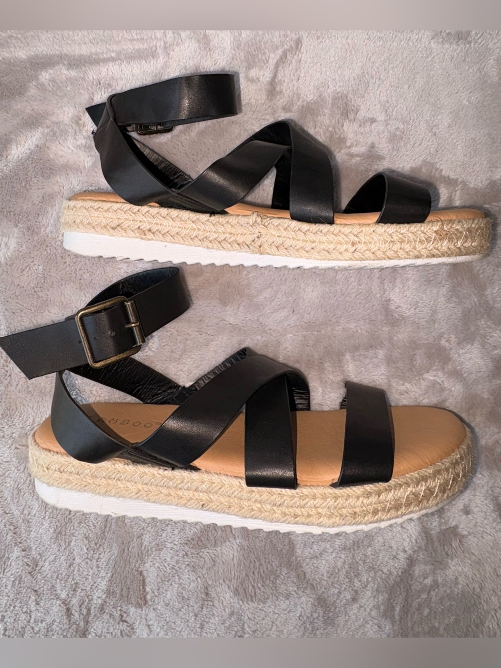 BAMBOO Black Strappy Platform Espadrille Sandals